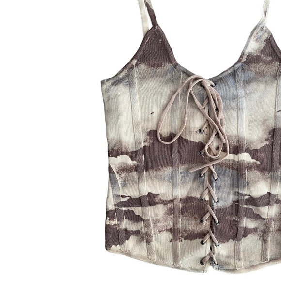 Zara Women’s Abstract Print Knit Corset Purple/White Top Size S - Picture 2 of 5